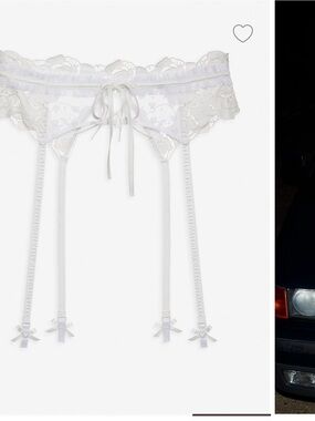 For Love & Lemons White Lace Garter Belt with Ribbon Accents